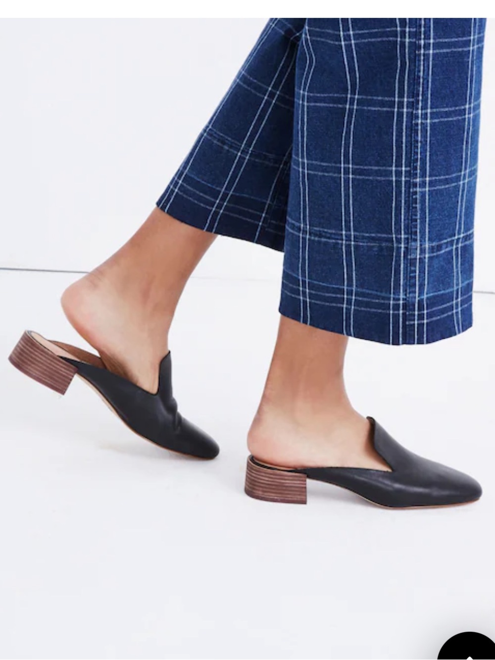 Madewell Willa Black Leather Slip-On Mules with Wood-Tone Heel Size 6